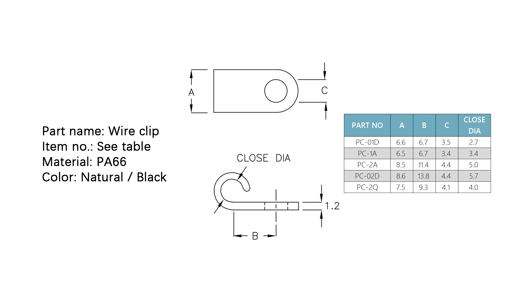 Wire clip PC-01D